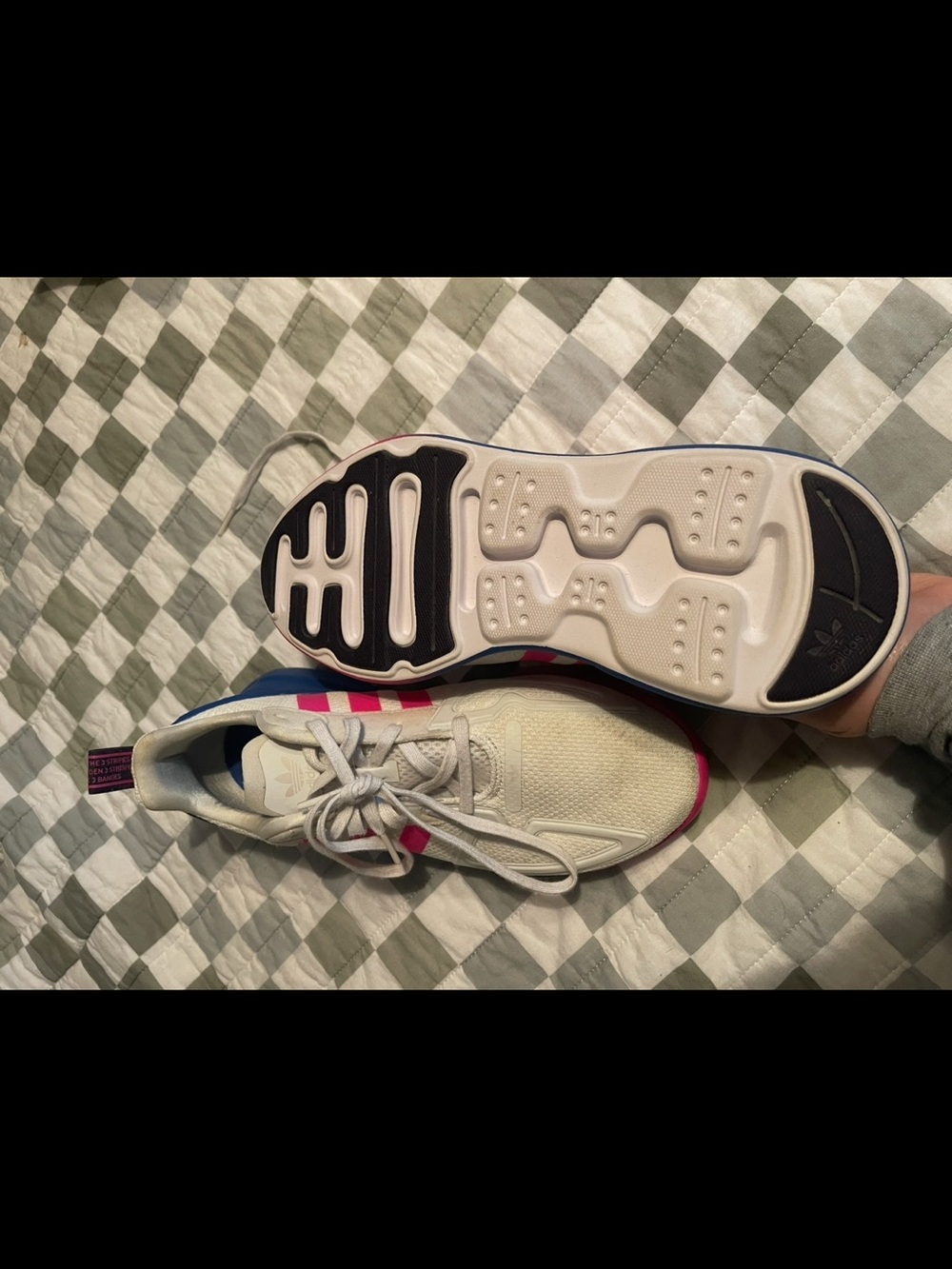 adidas Women’s White Sneakers with Pink & Blue Accents